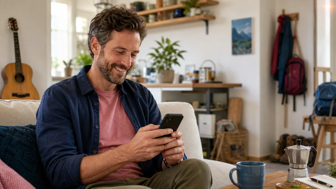 An adult composes a friendly message inspired by shared interests.